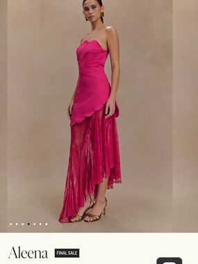 Meshki Hot Pink High-Low Strapless Evening Dress